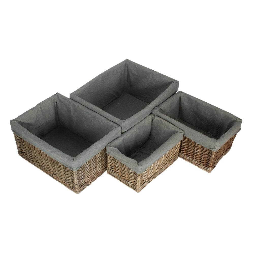 Antique Wash Grey Cotton Grey Lined Wicker Storage Baskets