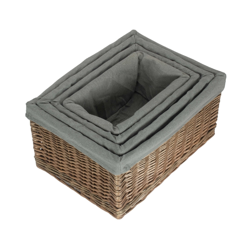 Antique Wash Grey Cotton Grey Lined Wicker Storage Baskets