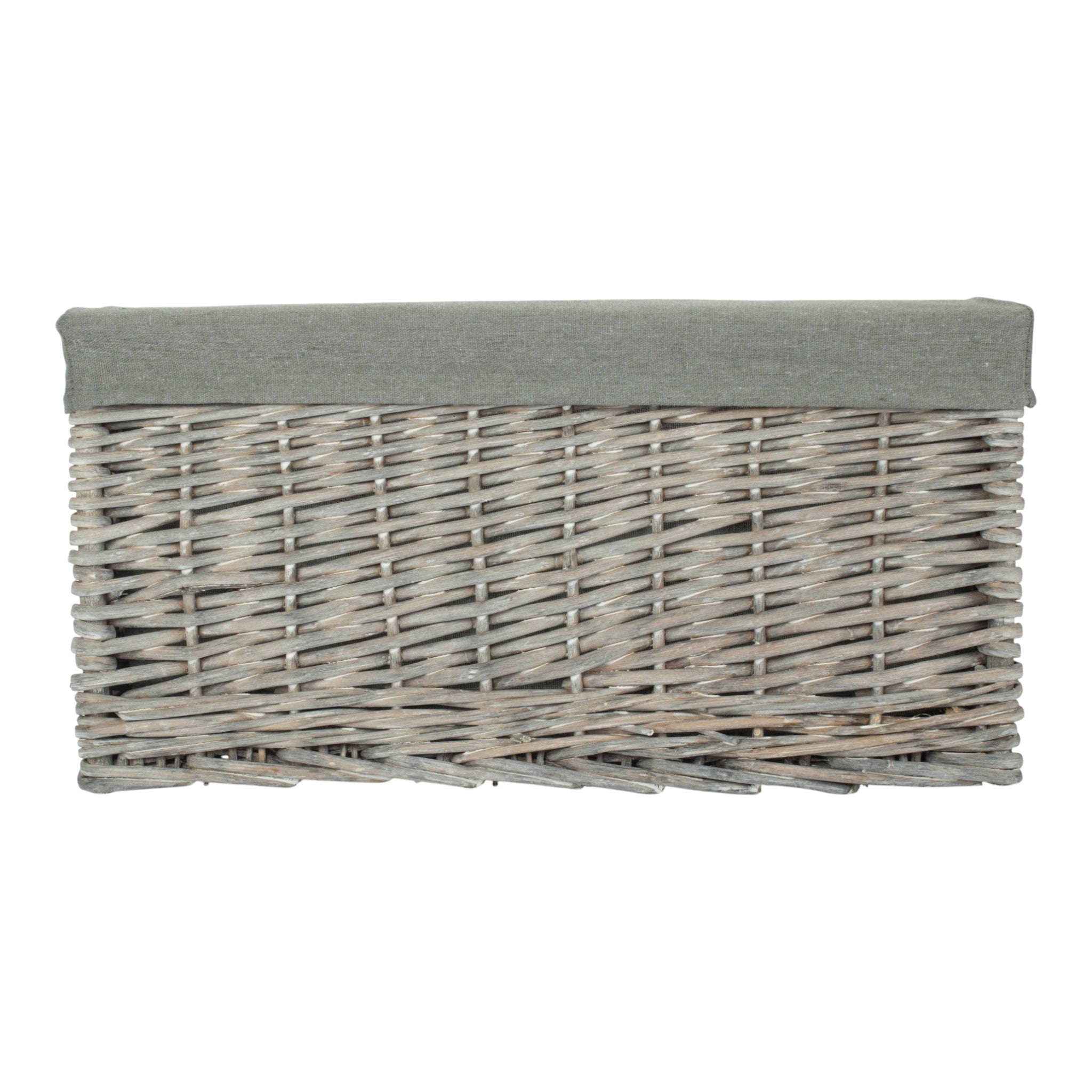 Grey Wash Grey Cotton Lined Willow Storage Baskets