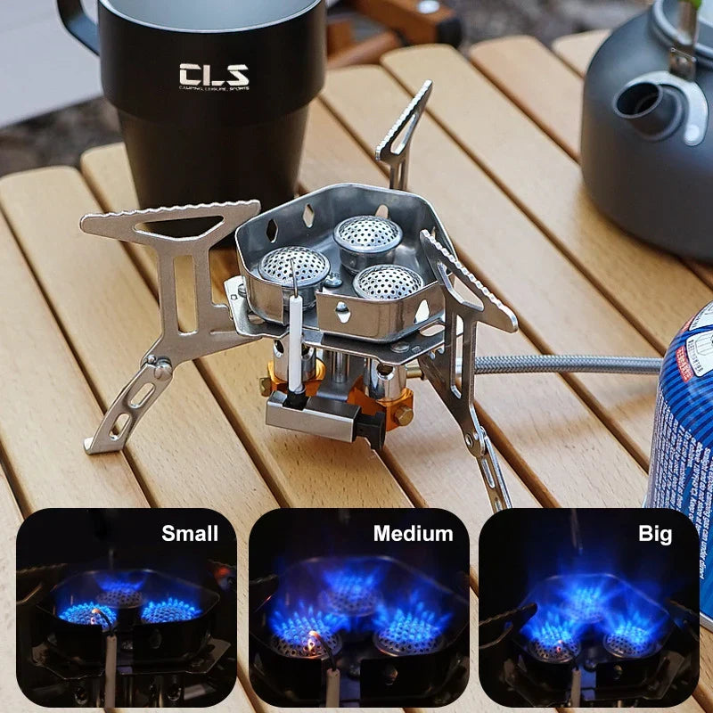 Three-Head Gas Stove Windproof Camping Silver