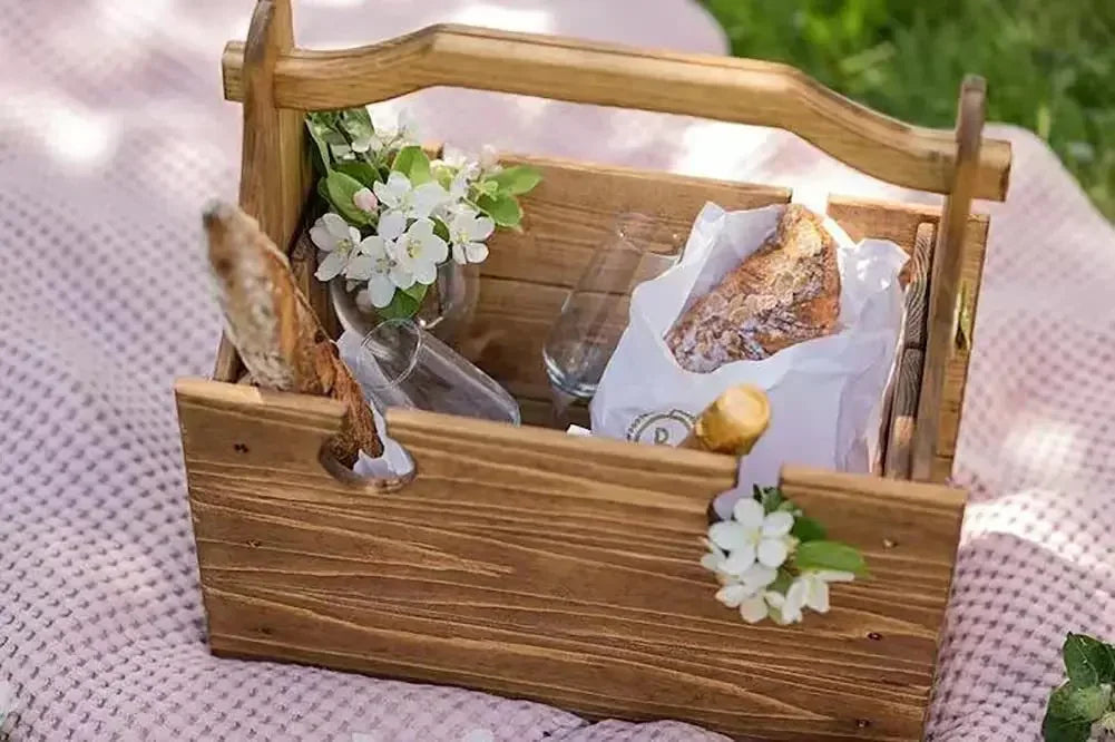 2-in-1 Wooden Folding Wine Table & Storage Basket