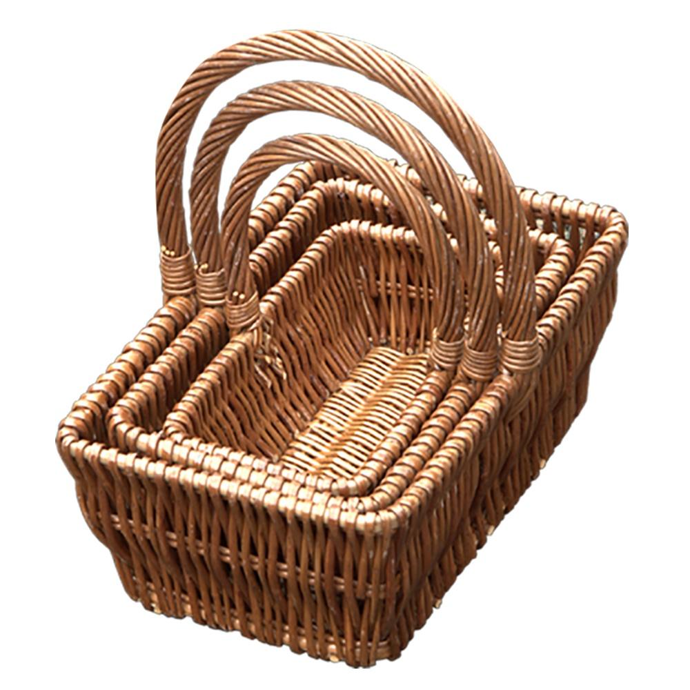 Set of 3 Rectangular Gift Wicker Shopping Baskets