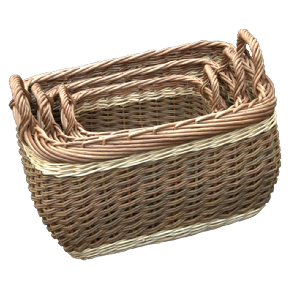 Set of 3 Three Tone Wicker Storage Baskets