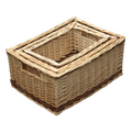 Set of 3 Wicker Storage Baskets with Rustic Stripe