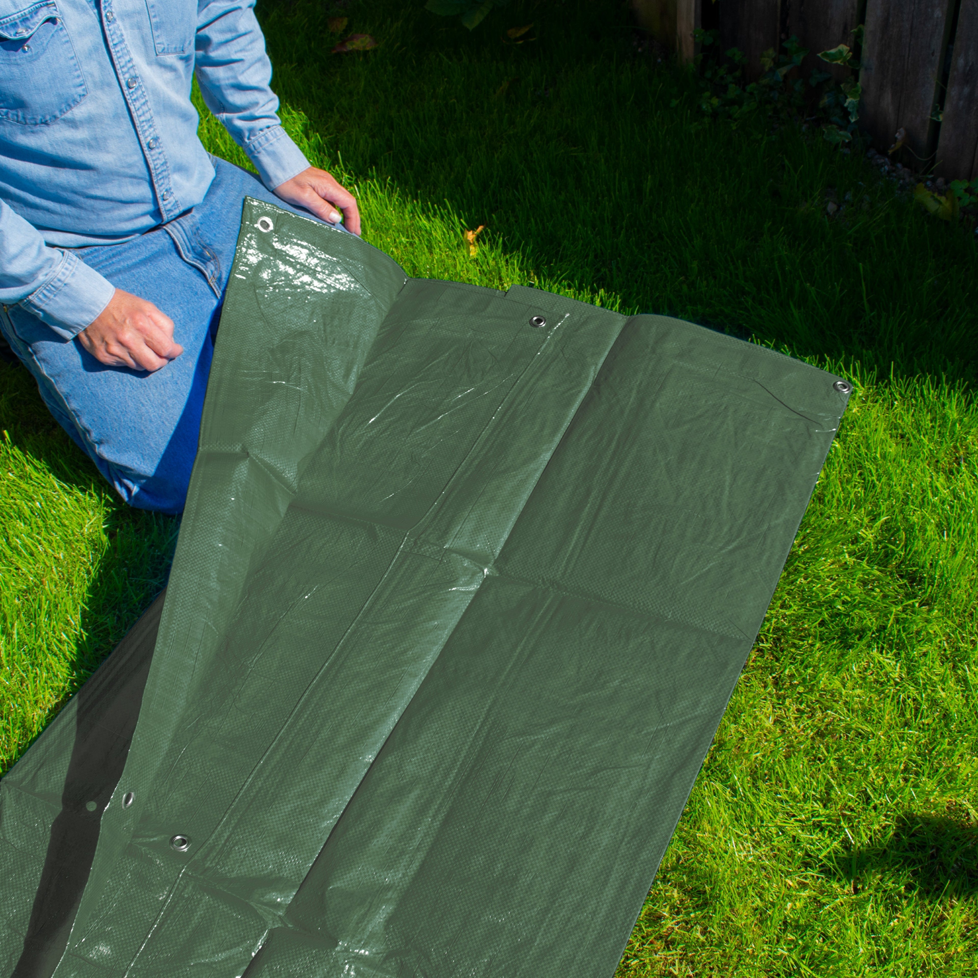 Green M-Grade Tarpaulin 5m x 6m Waterproof Tarpaulin Cover Weed Control Membrane