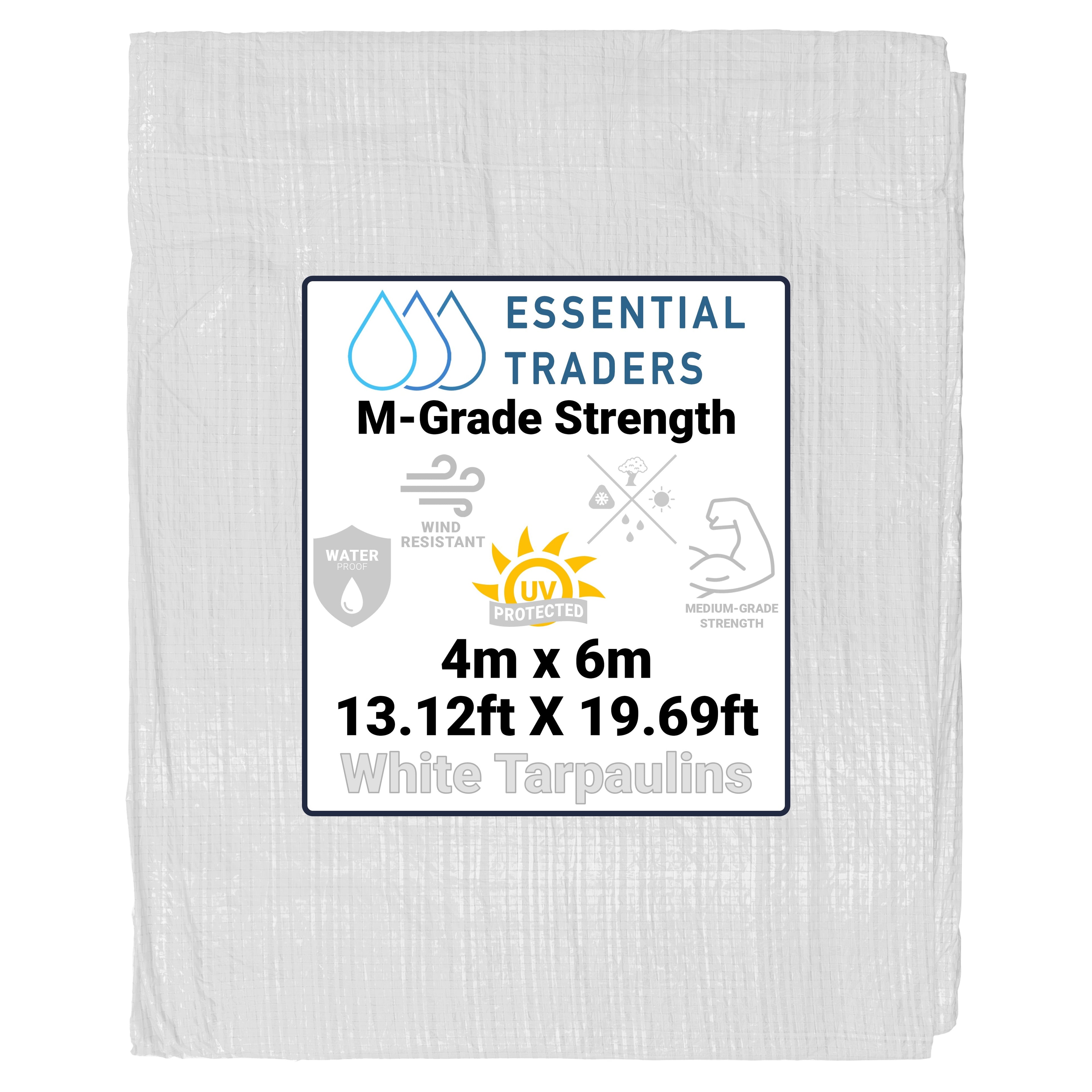 4m x 6m White Tarpaulins, M-Grade 90 GSM