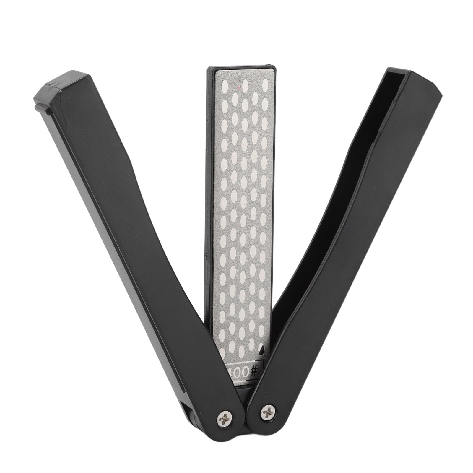 Double Sided Sharpener Portable Emery Fan Shaped Folded Pocket Sharpener for Outdoor Garden Black-0
