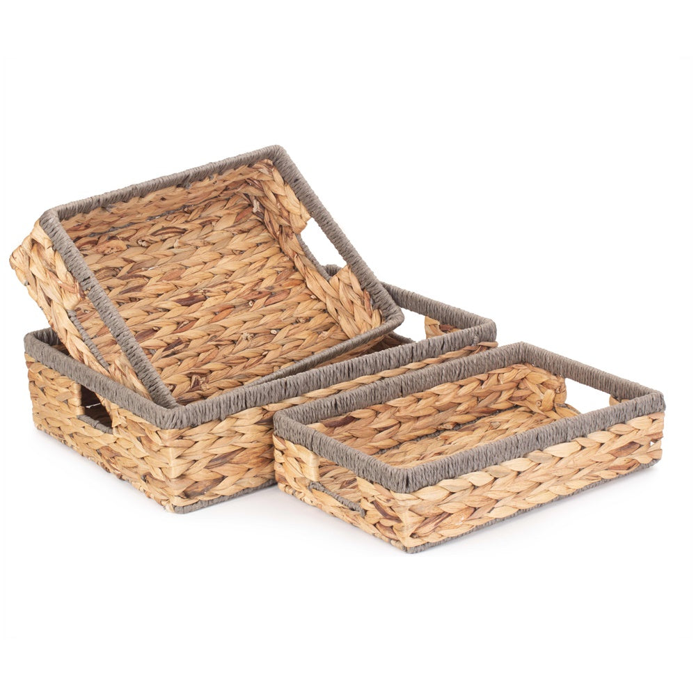 Grey Rope Border Rectangular Water Hyacinth Tray