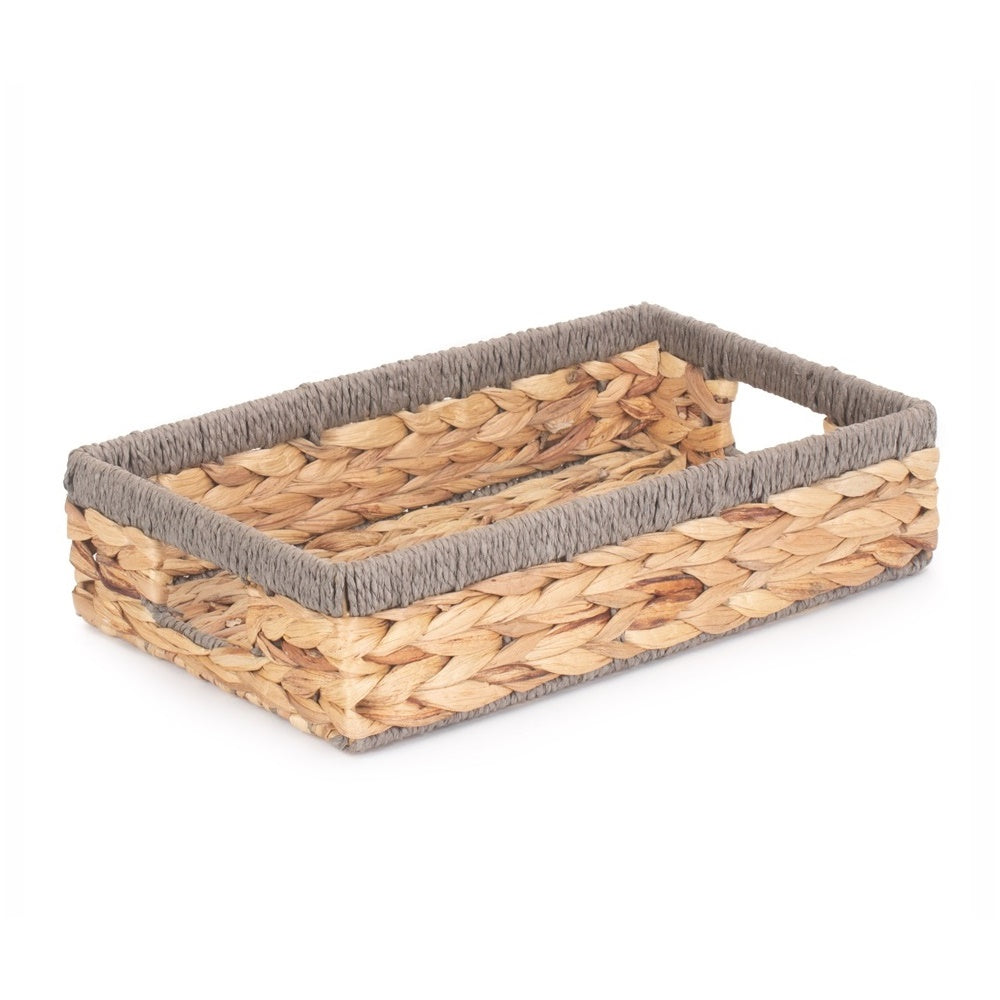 Grey Rope Border Rectangular Water Hyacinth Tray
