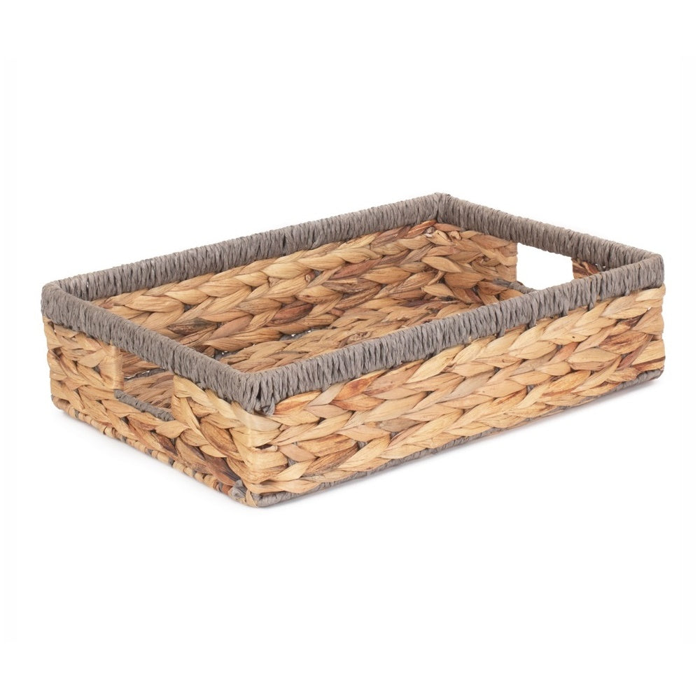Grey Rope Border Rectangular Water Hyacinth Tray