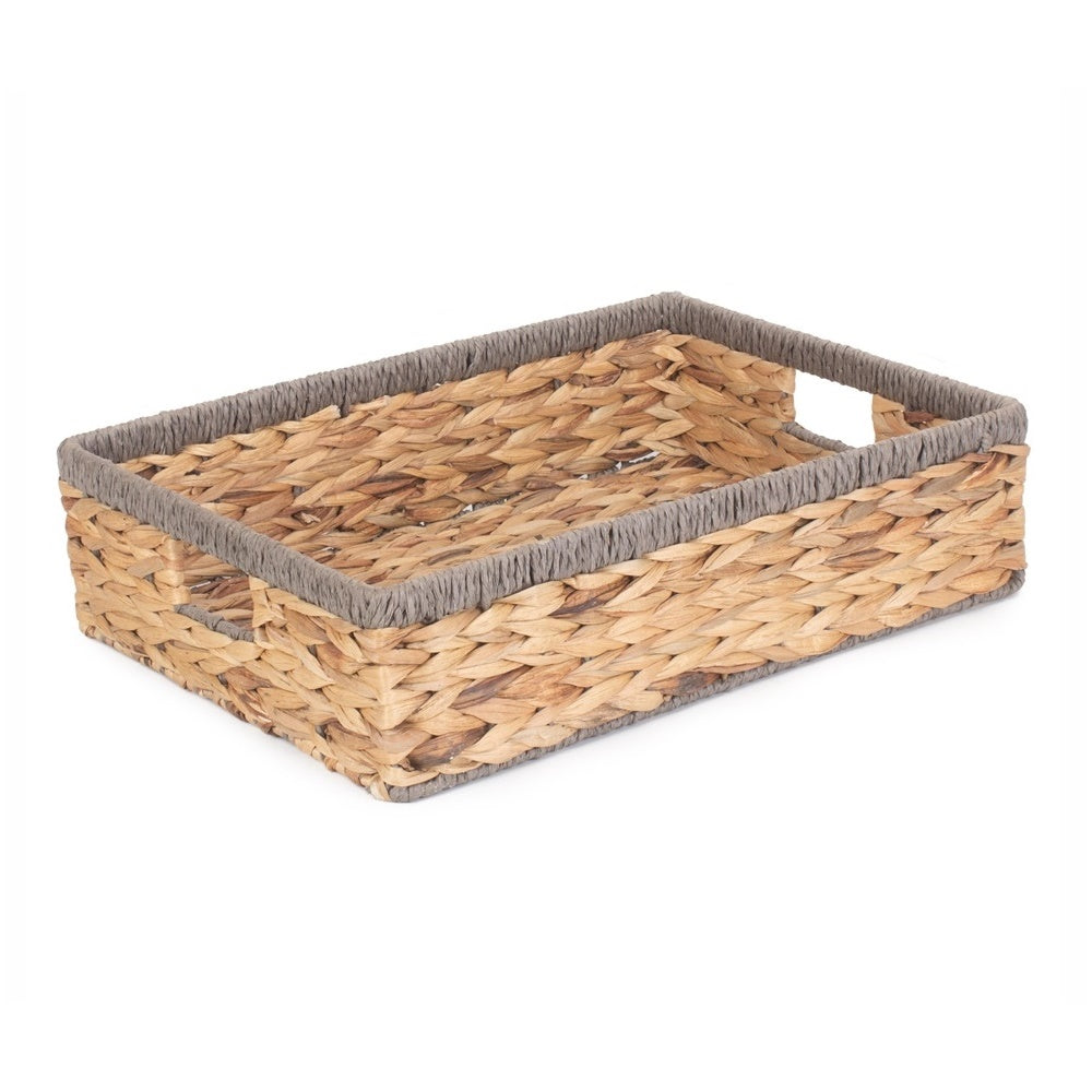 Grey Rope Border Rectangular Water Hyacinth Tray