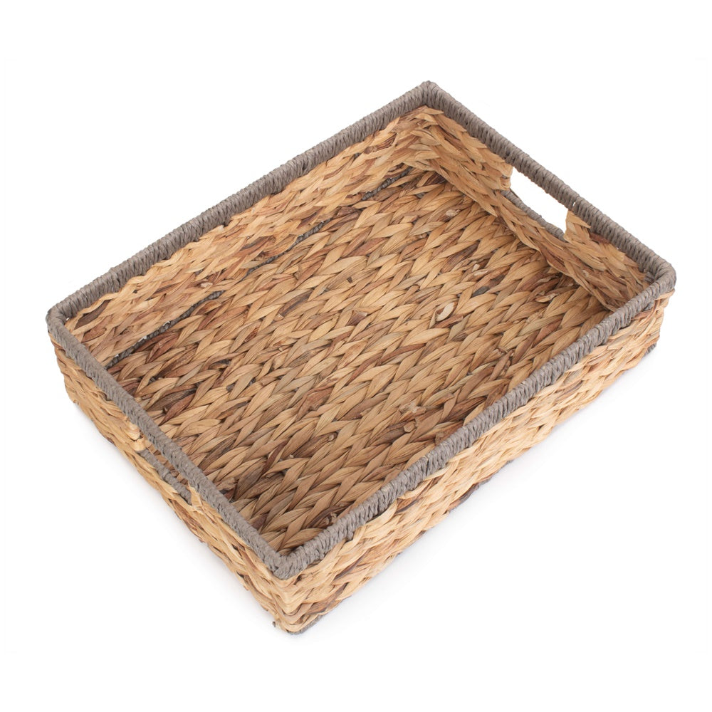 Grey Rope Border Rectangular Water Hyacinth Tray