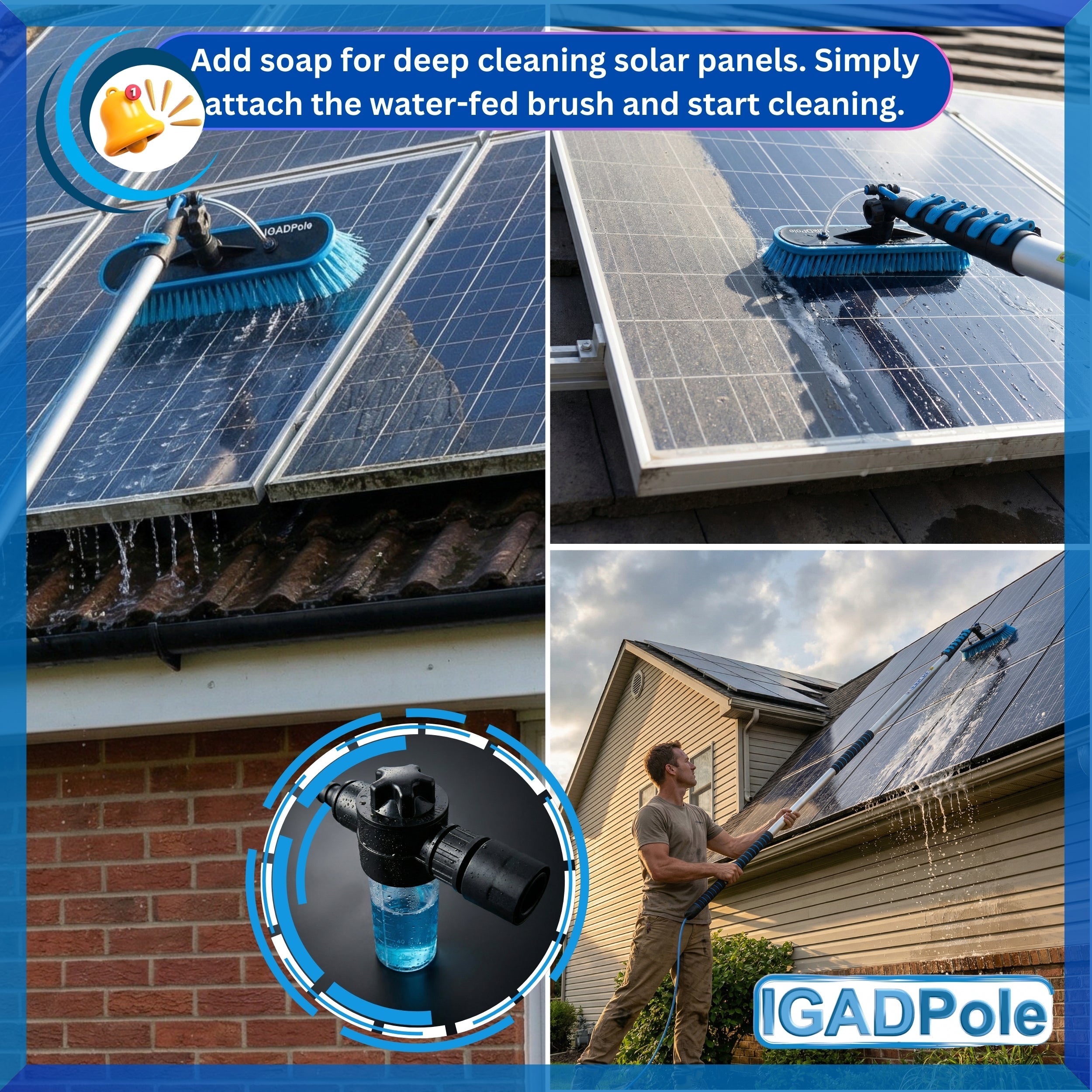 IGADPole Water-fed Brush, Cobweb Duster and 10"(25cm) Squeegee (No Pole Included)