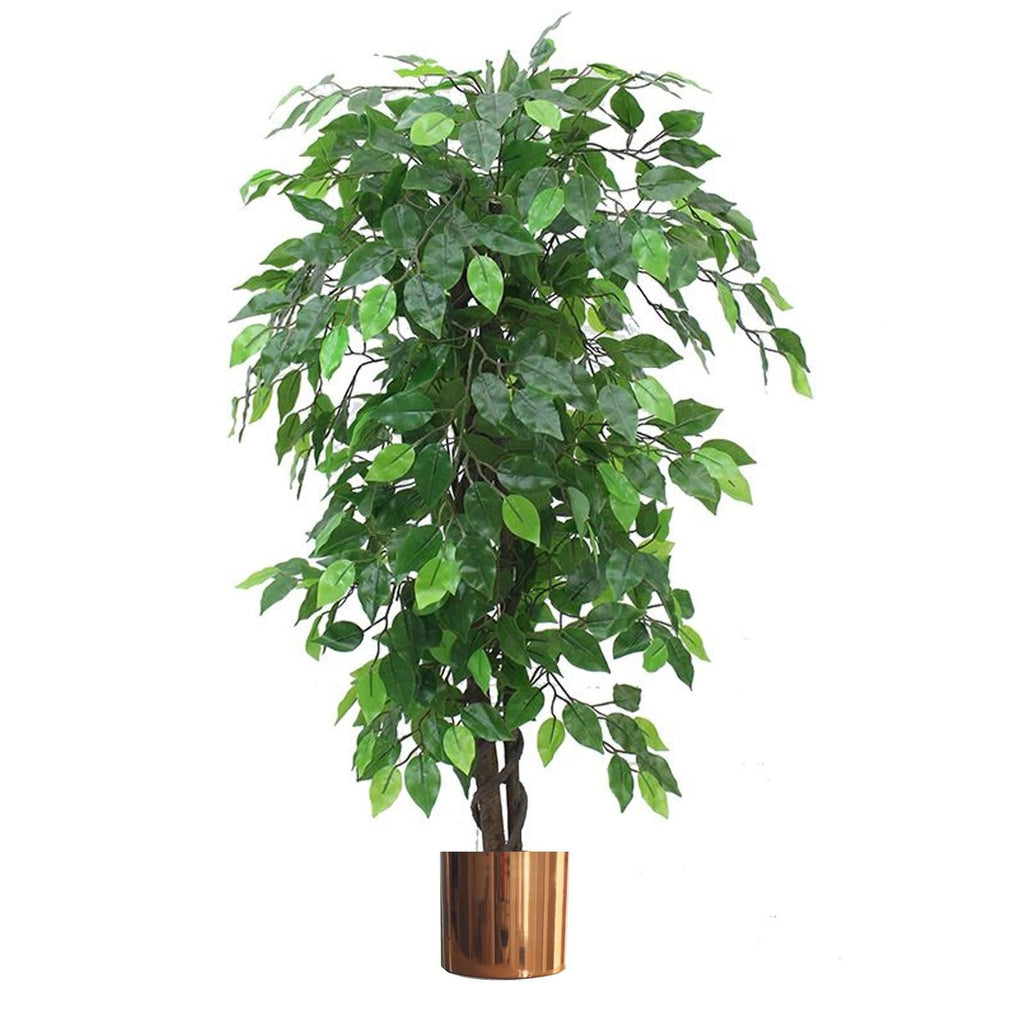 120cm Artificial Ficus Tree / Plant - Large Bushy Shape Copper Metal Planter - Premium Quality