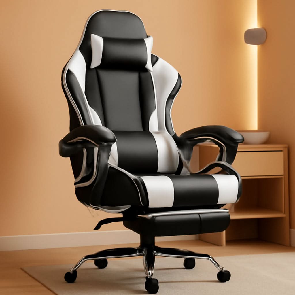 White Gaming Chair With Footrest And Lumbar Support