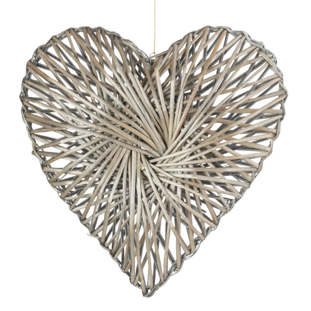 Wicker Heart Wreath Grey Wash Finish