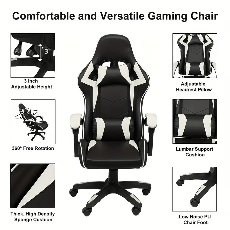 Ultimate Gaming Throne: Reclining High Back PU Leather Gaming Chair with Ergonomic Design and Memory Foam Cushion
