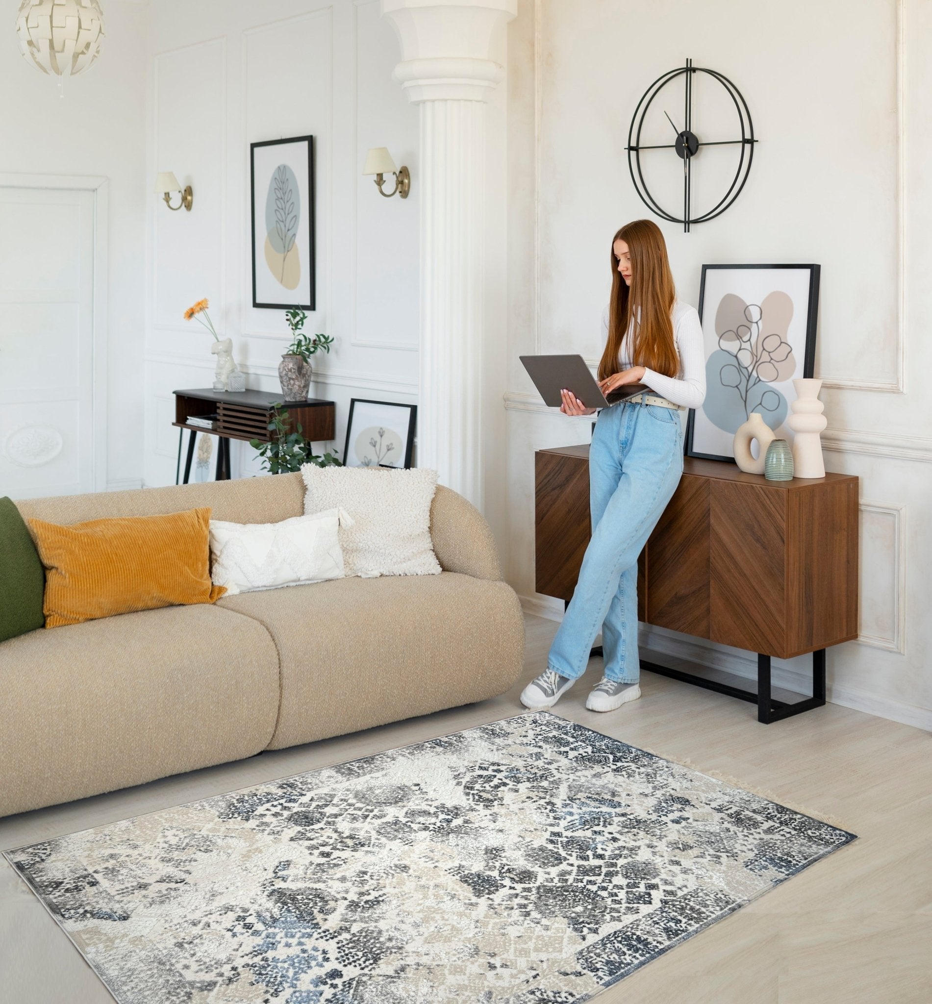 Canvello Area Rugs Premium Rugs for Living Room, Bedroom, Home Dining, Ivory, Grey, Beige, Blue