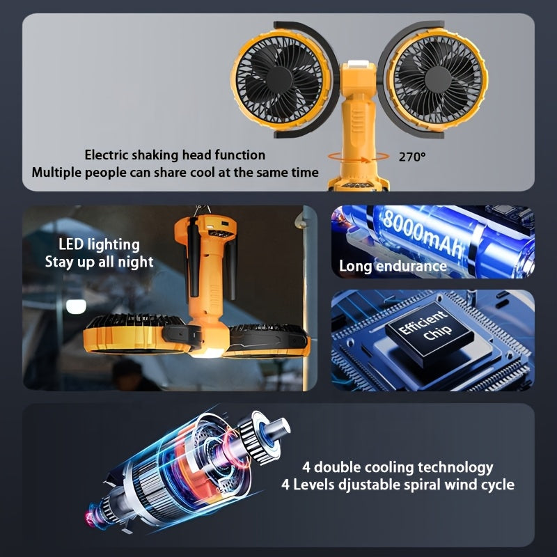 NNETM Dual Head Outdoor Camping Fan with Power Bank-1