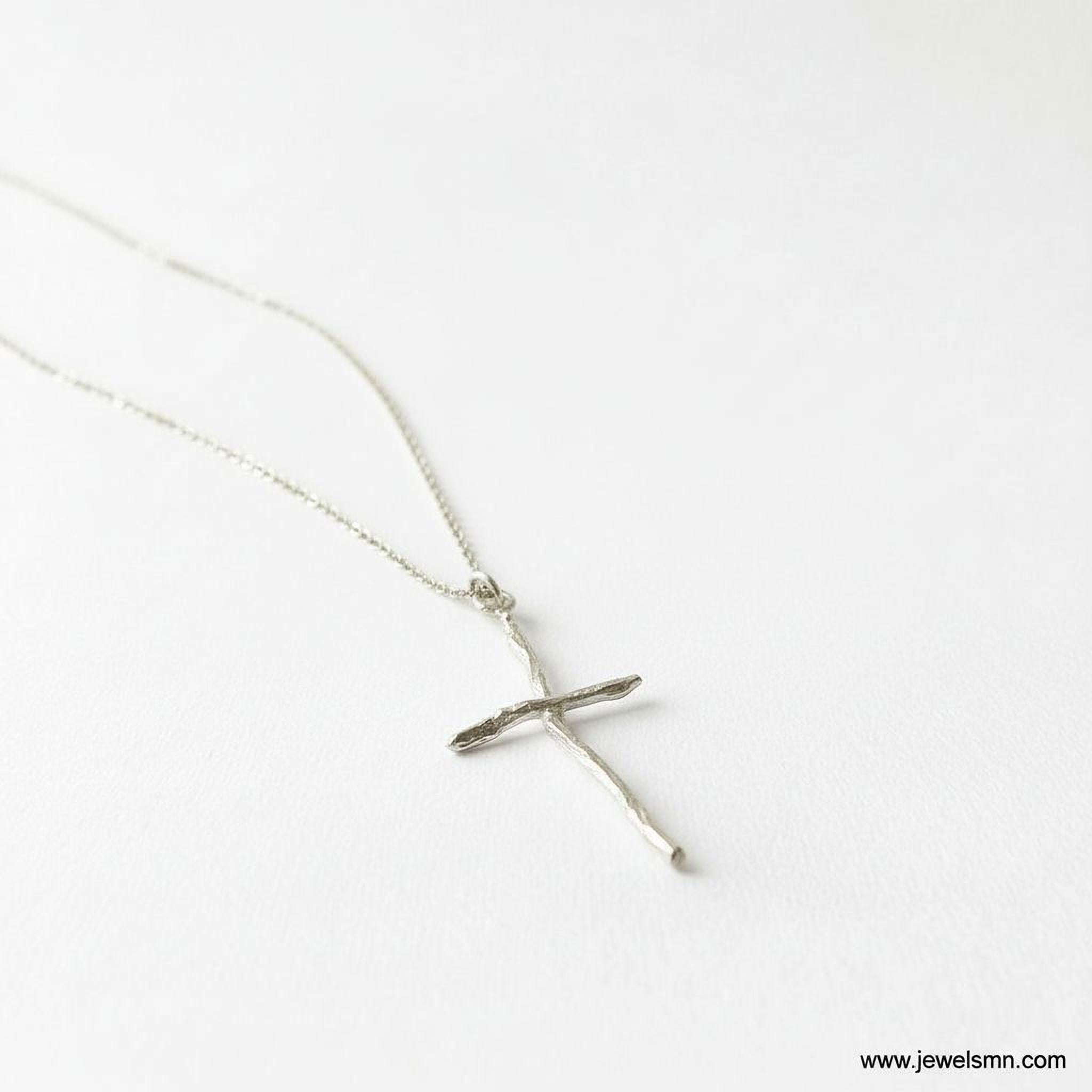 Silver Cross Jewelry Necklace, Olive Branch Twig Pendant, Handmade Unique Gift Cross Jewelry, Sterling Silver 925