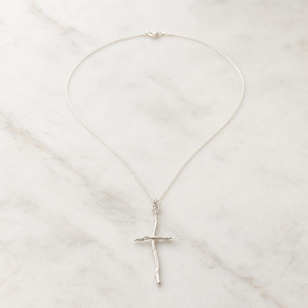 Silver Cross Jewelry Necklace, Olive Branch Twig Pendant, Handmade Unique Gift Cross Jewelry, Sterling Silver 925