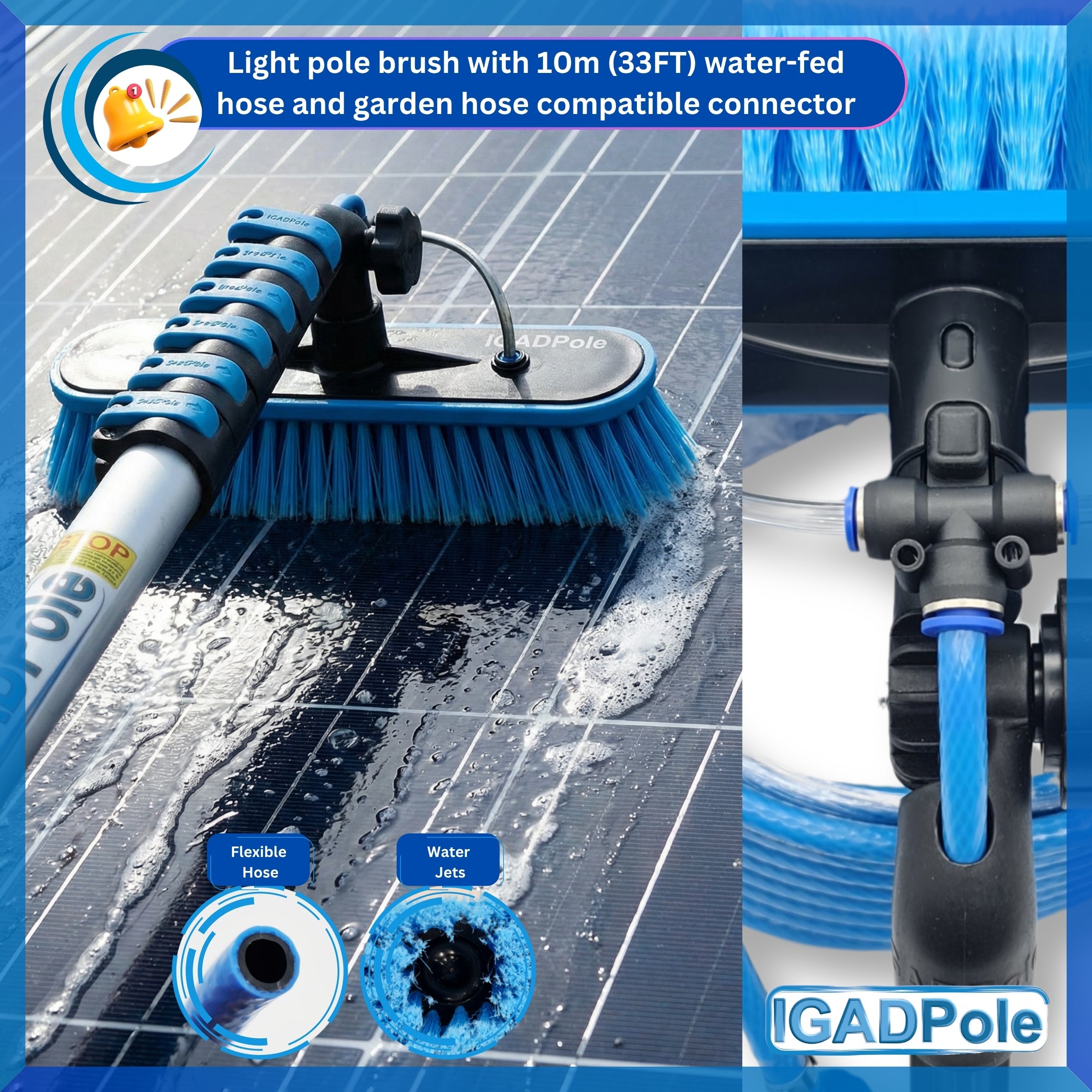 IGADPole Water-fed Brush, Cobweb Duster and 10"(25cm) Squeegee (No Pole Included)