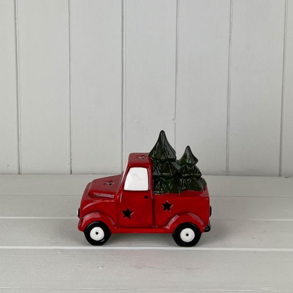 Red Ceramic Car Carrying Christmas Trees Decoration
