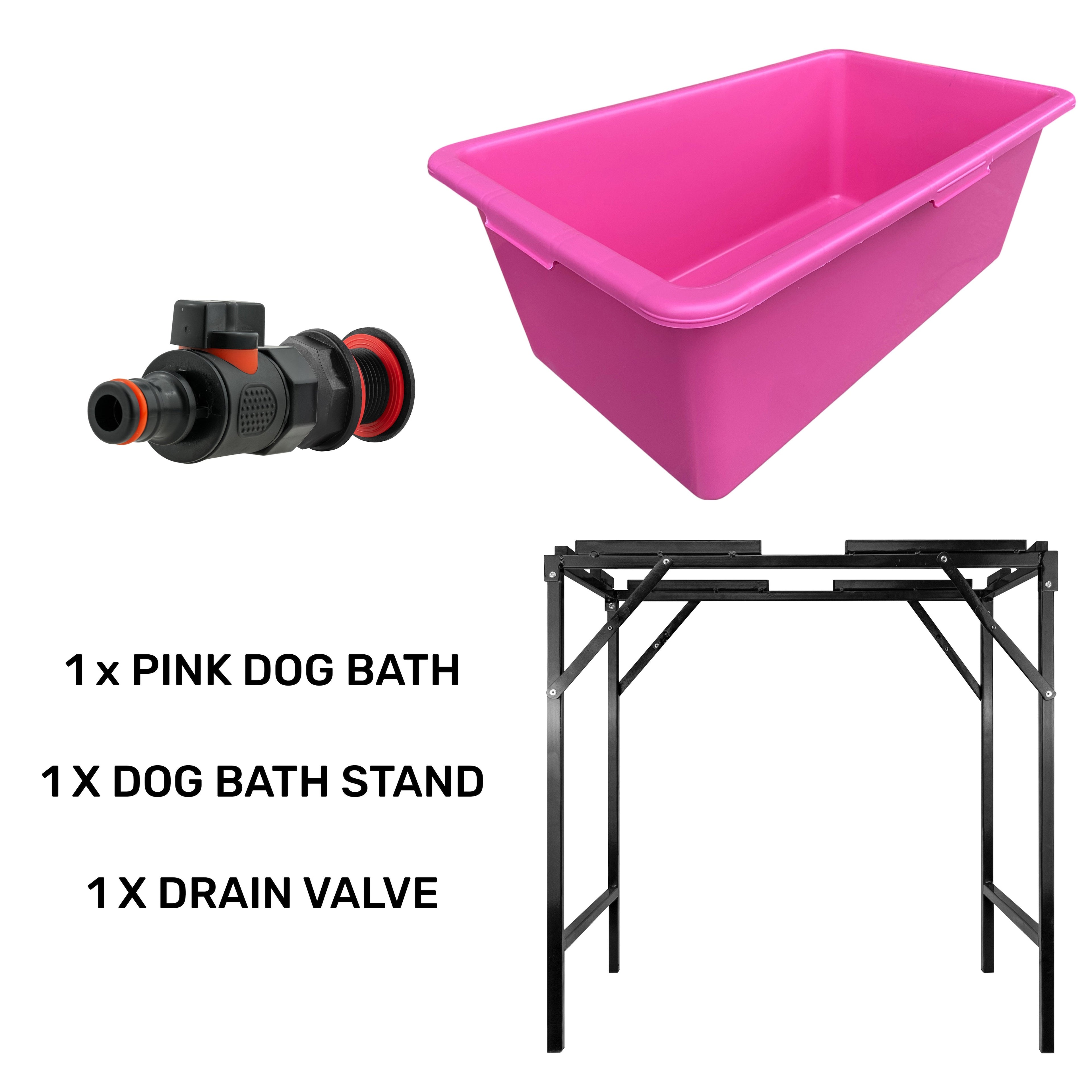 Pink Dog Bath with Drain Valve (Black) and Stand for DIY Workshop Accessory