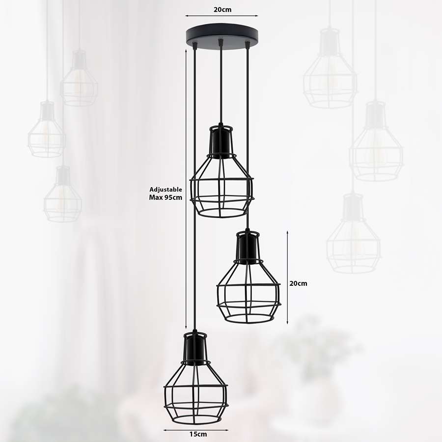Industrial 3 Light Metal Cage Shade Hanging Pendant Light ~ 5125